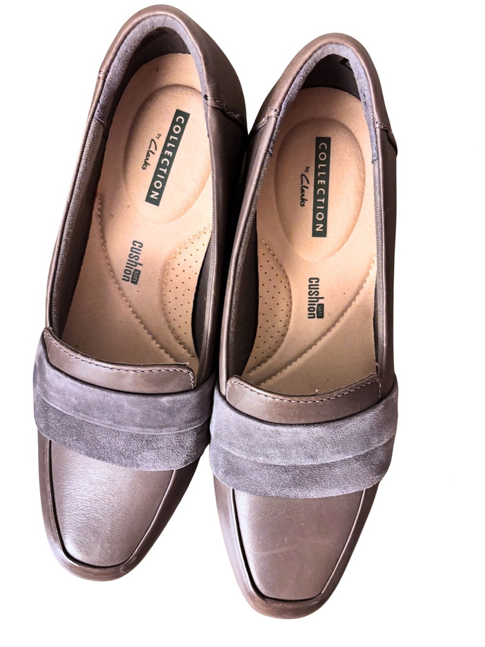 Clarks Women’s Taupe Leather & Suede Loafers